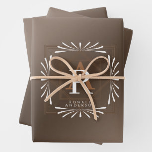 Stylish Frame Brown Monogram  Wrapping Paper Sheet