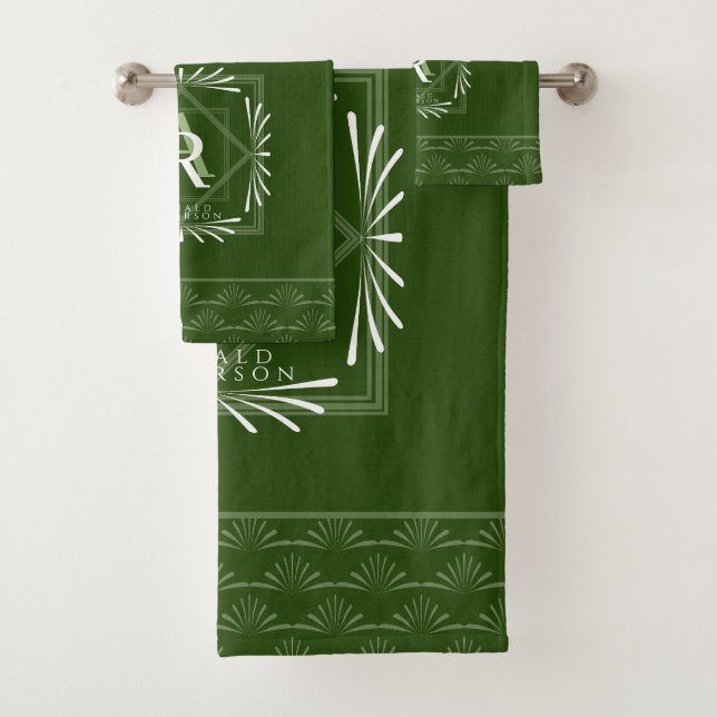 Stylish Frame Green Monogram  Bath Towel Set (Insitu)