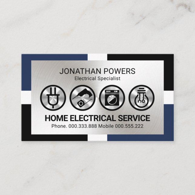 Stylish Frame Silver Electrical Icons Business Card (Front)