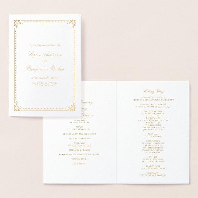 Stylish Frame Wedding Ceremony Programs Foil Card (Display)