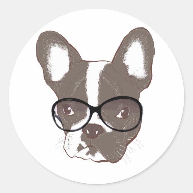 Stylish french bulldog classic round sticker (Front)
