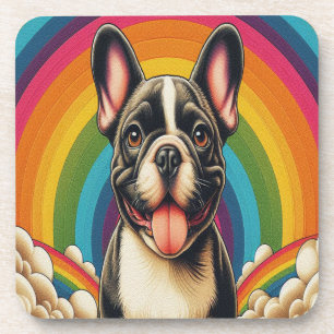 Stylish French Bulldog Dog Colourful Rainbow Coaster