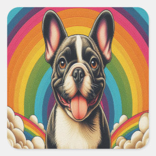 Stylish French Bulldog Dog Colourful Rainbow Square Sticker