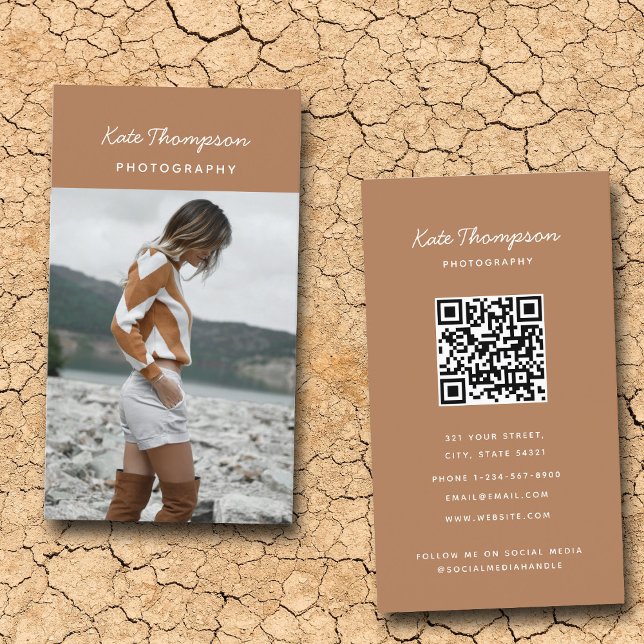 Stylish Full Photo Simple Photography Terracotta Business Card (Creator Uploaded)