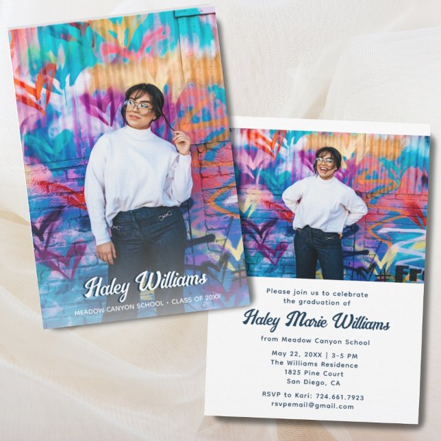 Stylish Fun Custom 2 Photo Graduation Party Invitation (Trendy Graduation Party invitation
)