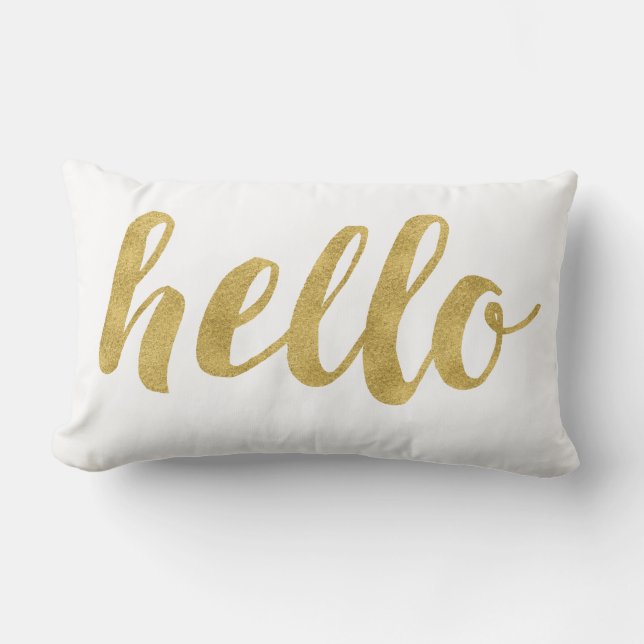 Stylish Fun Hello In Gold Decorative Lumbar Cushion (Front)