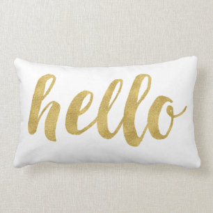 Stylish Fun Hello In Gold Decorative Lumbar Cushion