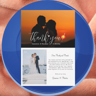 Stylish & Fun Love Heart Wedding Photo Chic Script Thank You Card