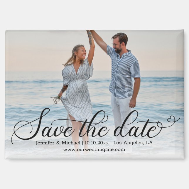 stylish fun script faded photo save the date magnet (Front)