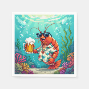 Stylish Fun Shrimp With a Glass of Beer Napkin