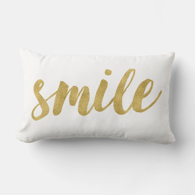 Stylish Fun Smile In Gold Decorative Lumbar Cushion (Front)