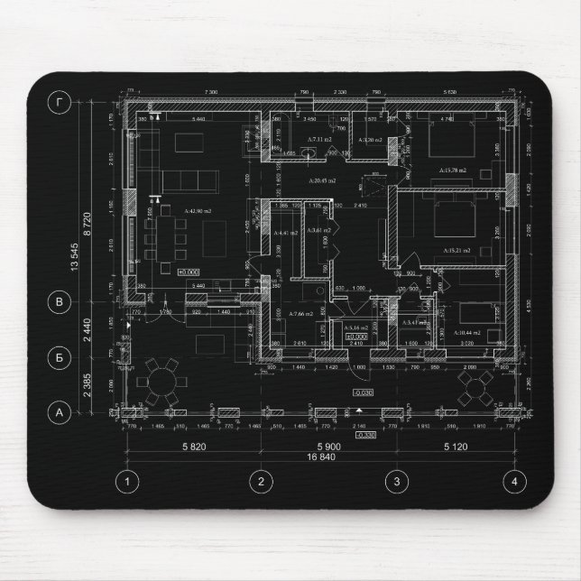 Stylish & Functional Blueprint Mouse Pad (Front)
