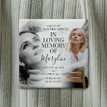Stylish Funeral Memorial Before & After Photo 15 Cm Square Badge<br><div class="desc">Remember a loved one with this gorgeous stylish before and after button, featuring 2 photographs of your family member or friend, (one when they were younger and the other when they were older), an elegant template with the heading 'In loving memory' their name or relation in handwritten calligraphy script font...</div>