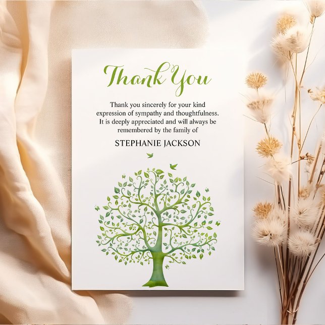 Stylish Funeral Thank You Note | Green Tree (Creator Uploaded)