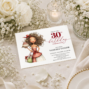 Stylish Funny Woman 30th Birthday Burgundy Script Invitation