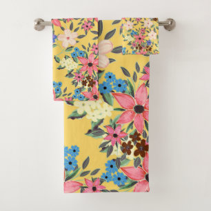 Stylish garden floral design bath towel set