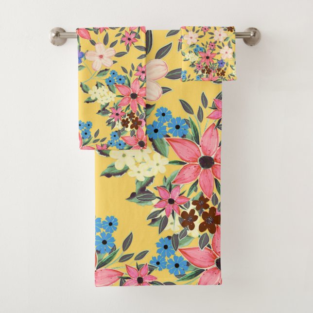 Stylish garden floral design bath towel set (Insitu)