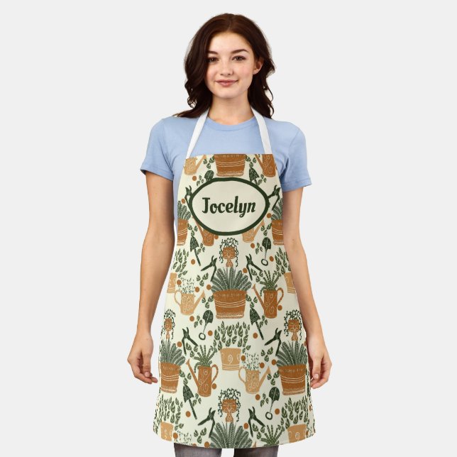 Stylish Gardening Apron with Terracotta and Green  (Worn)