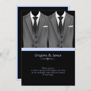 Stylish Gay Wedding Elegant Grey Suits Invitation
