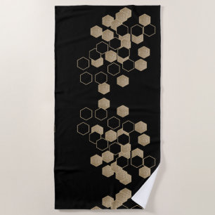 stylish geometric black and gold hexagon pattern beach towel