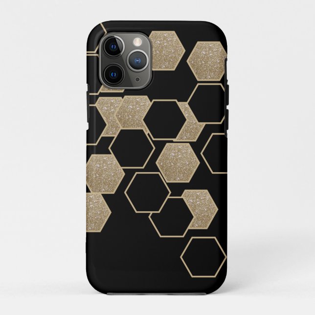 stylish geometric black and gold hexagon pattern Case-Mate iPhone case (Back)