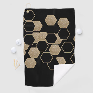 stylish geometric black and gold hexagon pattern golf towel