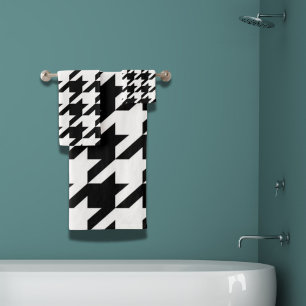 stylish geometric black white houndstooth pattern bath towel set