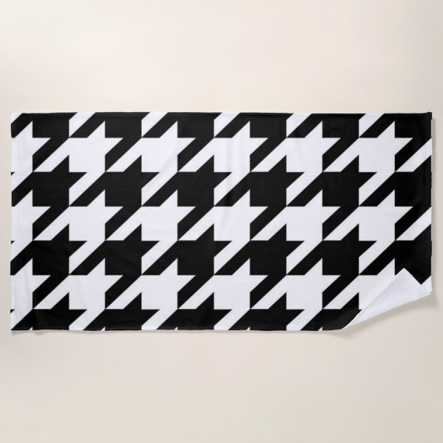 stylish geometric black white houndstooth pattern beach towel (Front)