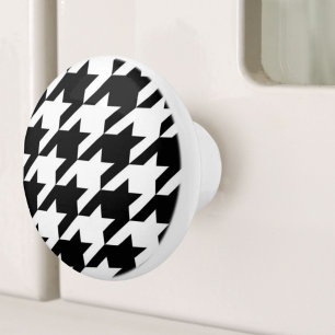 stylish geometric black white houndstooth pattern ceramic knob