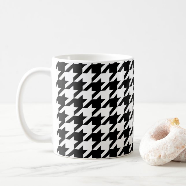 stylish geometric black white houndstooth pattern coffee mug (With Donut)