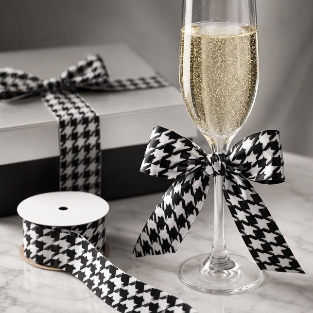 stylish geometric black white houndstooth pattern satin ribbon (stylish geometric black white houndstooth pattern satin ribbon)