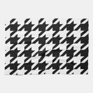 stylish geometric black white houndstooth pattern tea towel