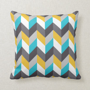Stylish Geometric Blue Yellow Grey Pattern Cushion