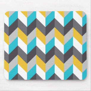 Stylish Geometric Blue Yellow Grey Pattern Mouse Pad