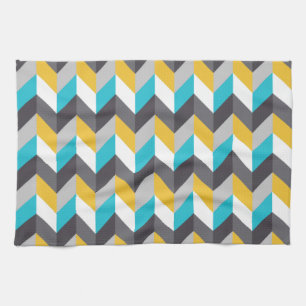 Stylish Geometric Blue Yellow Grey Pattern Tea Towel