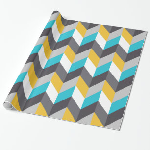 Stylish Geometric Blue Yellow Grey Pattern Wrapping Paper
