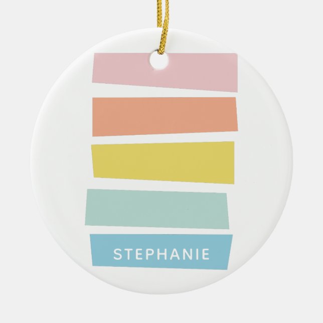 Stylish Geometric Colourful Pastel Personalised Ceramic Ornament (Front)