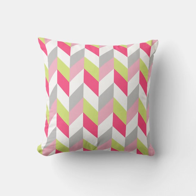 Stylish Geometric Pink Green Grey Pattern Cushion (Front)