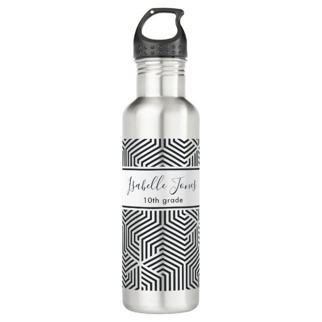 stylish geometric script personalised school 710 ml water bottle (Front)
