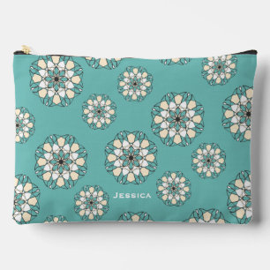 Stylish Geometric Teal Floral Mandala Personalised Accessory Pouch