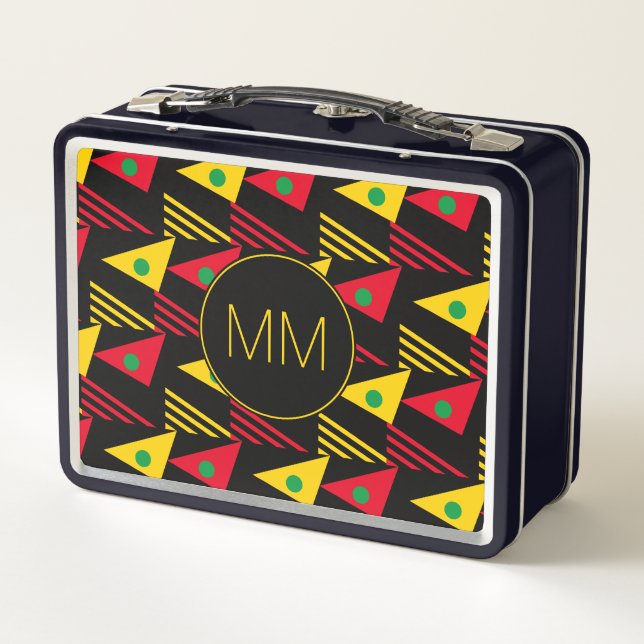 Stylish Geometric Triangles Monogram Metal Lunch Box (Back)