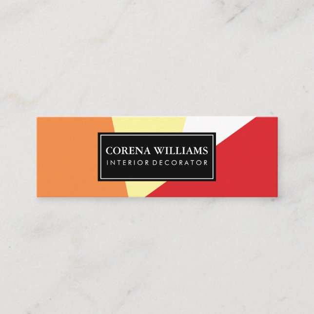 Stylish Geometric Warm Colour Blocks Mini Business Card (Front)
