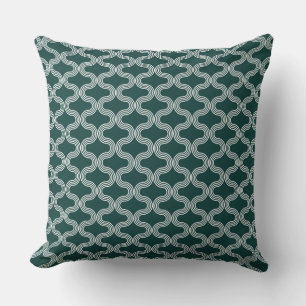 Stylish Geometric Wave Pattern Green White Cushion