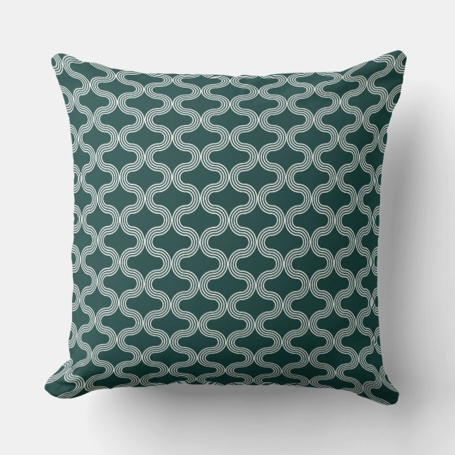 Stylish Geometric Wave Pattern Green White Cushion (Front)