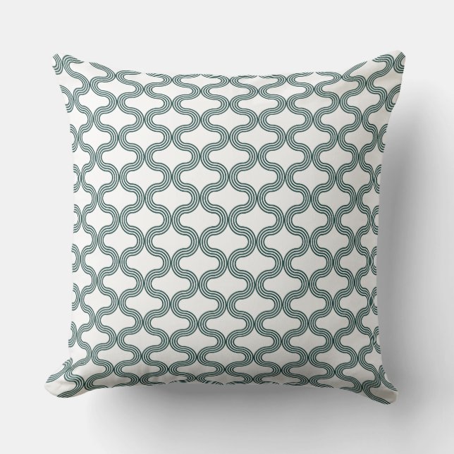 Stylish Geometric Wave Pattern Green White Cushion (Front)