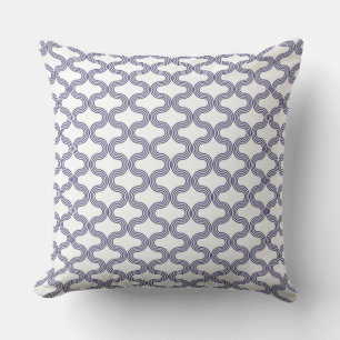 Stylish Geometric Wave Pattern Navy White Cushion