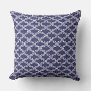 Stylish Geometric Wave Pattern Navy White Cushion