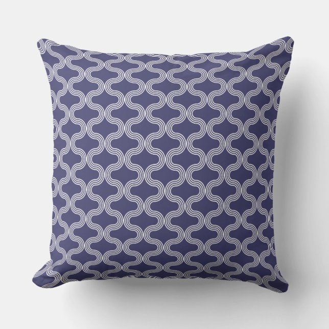 Stylish Geometric Wave Pattern Navy White Cushion (Front)