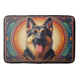 Stylish German Shepherd Dog Colourful Frame Bath Mat