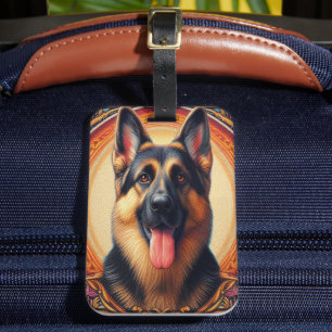 Stylish German Shepherd Dog Colourful Frame Luggage Tag